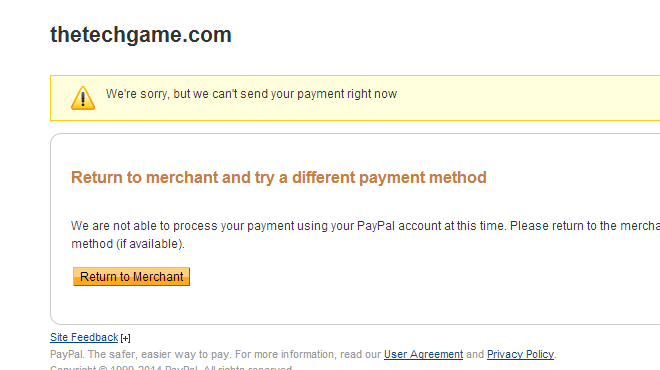 Paypal Is Unable To Process Your Payment At This Time www.techyv.com